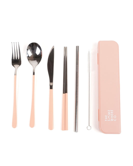 Cutlery Kit | Silver with Blush Handles