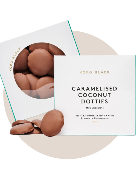 Caramelised Coconut Dotties 150gm | Milk Chocolate